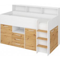 Divstāvu gulta NEO L/P labā puse, Balts/Ozols artisan